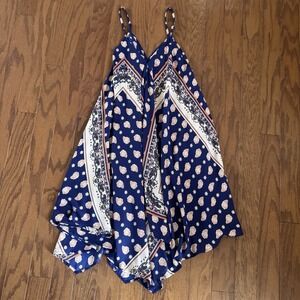 Altar'd State Boho Navy Paisley Scarf Print Handkerchief Hem Sundress M